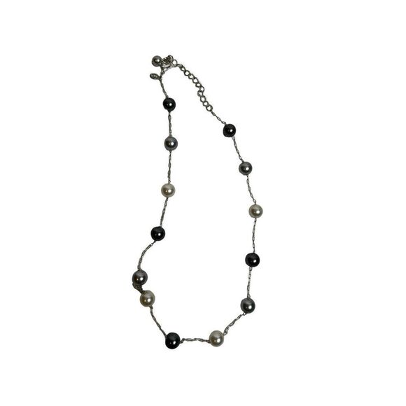 Silver and multi color gray and pearl white necklace and windmill charm necklace - Picture 3 of 11